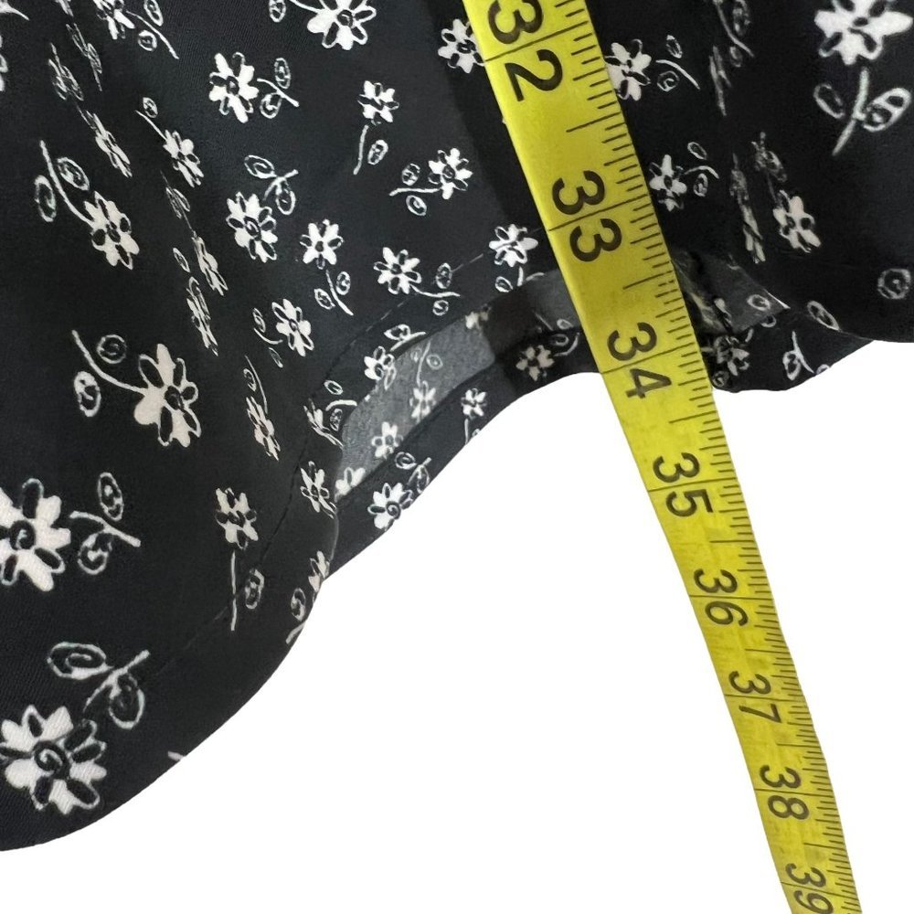 Vintage 90s Black White Micro Floral Short Sleeve Collared Knee Length Dress Sma - Picture 6 of 9
